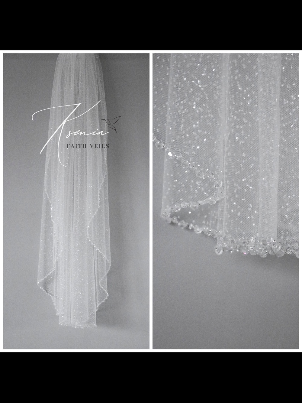 Sparkling Crystal-Edged Wedding Veil - White - Picture 11 of 12